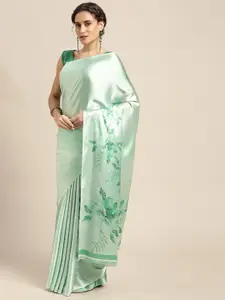 Mitera Green Floral Print Satin Celebrity Saree