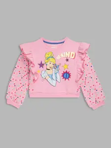 Blue Giraffe Girls Pink Cinderella Printed Sweatshirt