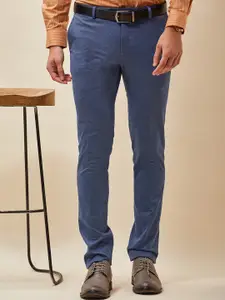 J Hampstead Men Blue Smart Slim Fit Wrinkle Free Trousers