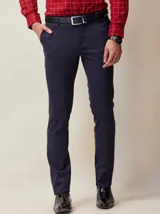 J Hampstead Men Navy Blue Smart Slim Fit Wrinkle Free Chinos Trousers