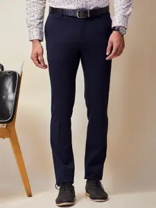 J Hampstead Men Navy Blue Smart Slim Fit Wrinkle Free Trousers