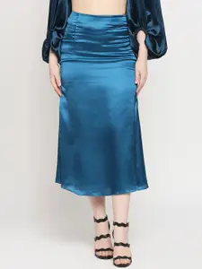AMMARZO Women Blue Solid A-Line Midi Skirt