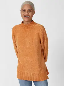 FOREVER 21 Women Orange Solid Turtle Neck Pullover