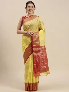 SANGAM PRINTS Yellow & Golden Woven Design Patola Saree