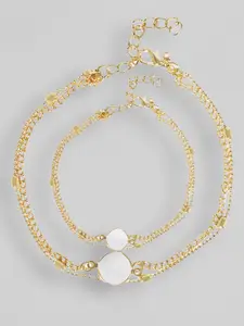 OOMPH Gold-Toned & White Crystal-Studded Necklace & Anklet Jewellery Set
