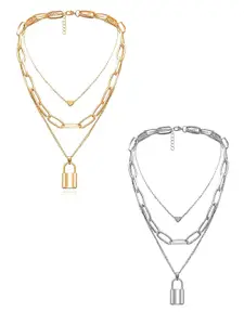 OOMPH Set Of 2 Gold-Toned & Silver-Toned Layered Necklaces