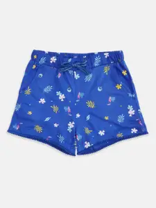 Pantaloons Junior Girls Blue Floral Printed Pure Cotton Shorts