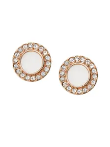 Fossil Gold-Toned & White Contemporary Studs Earrings
