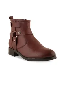 pelle albero Maroon Textured Leather Block Heeled Boots