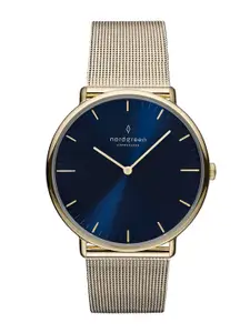 Nordgreen Women Blue Dial & Gold Toned Stainless Steel Strap Analogue Watch NR32GOMEGONA