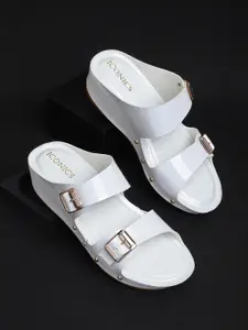 ICONICS White Comfort Sandals with Buckles