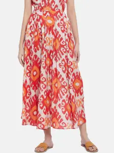 People Women White & Orange Printed Flared maxi Skirt