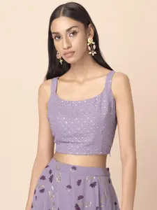 INDYA Shraddha Kapoor Purple Sequinn Embellished Thread Work Crop Top