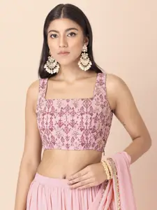 INDYA for Shraddha Kapoor Women Pink Floral Print Georgette Crop Top