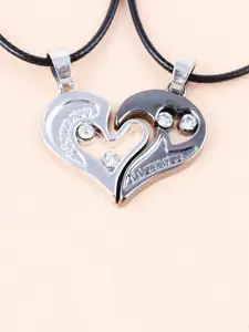 OOMPH Silver-Toned & Black Couple Pendant Necklace