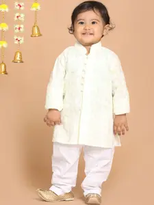 VASTRAMAY Boys Chikankari Embroidered Pure Cotton Kurta with Pyjamas