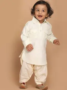 VASTRAMAY Boys Cream-Coloured Kurta with Salwar