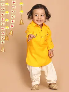 VASTRAMAY Boys Yellow & Cream-Coloured Kurta with Patiala