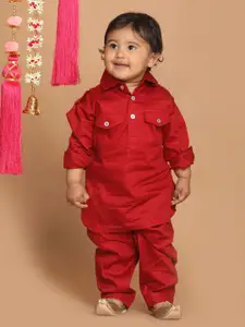 VASTRAMAY Boys Maroon Empire Pure Cotton Kurta with Salwar