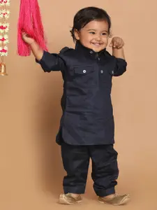 VASTRAMAY Boys Blue Pure Cotton Kurta with Salwar
