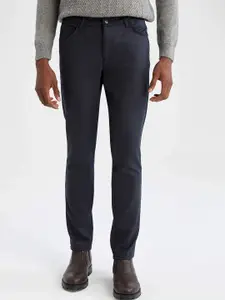 DeFacto Men Navy Blue Solid Chinos Trousers