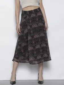 DeFacto Women Black & Brown Floral Printed A-Line Skirt