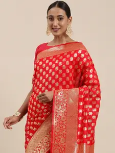 Saree mall Red & Golden Ethnic Motifs Silk Blend Sarees