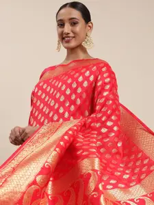 Saree mall Red & Golden Ethnic Motifs Silk Blend Sarees