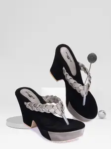 ZAPATOZ Grey & Black Suede Platform Sandals