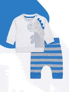 mothercare Boys Blue & Grey Printed T-shirt with Trousers