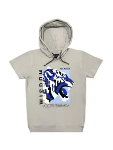 CAVIO Boys Grey Printed Hooded T-shirt