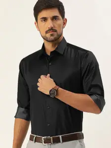 Hancock Men Black Solid Satin Slim Fit Tuxedo Formal Shirt