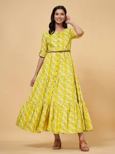 AKKRITI BY PANTALOONS Lime Green Floral Ethnic Maxi Dress