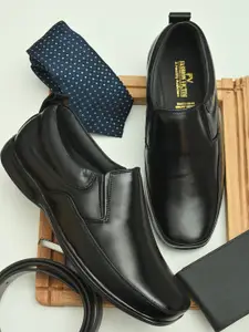 Fashion Victim Men Black Solid Genuine Leather Formal Slip-Ons