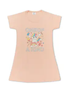 Todd N Teen Girls Peach-Coloured  Graphic Printed Pure Cotton Nightdress