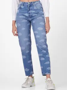 ONLY Women Blue Mom-Fit High-Rise Light Fade Printed Jeans
