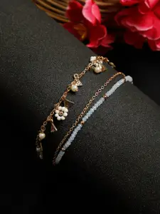 Madame Set of 3 Rose Gold Plated Tasseled Anklets