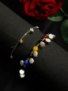 Madame Women Set of 2 Rose Gold-Plated Assorted Drop Anklets