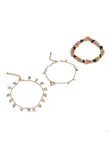 Madame Set of 3 Rose Gold-Plated Handmade Semi Precious Anklets
