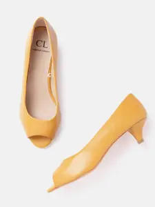 Carlton London Mustard Yellow Peep Toe Kitten Heels