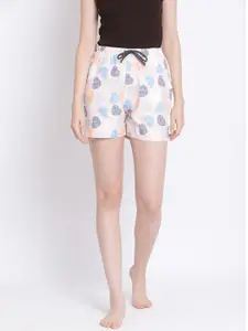 Kanvin Women Peach-Coloured Hearts Printed Mid-Rise Lounge Shorts