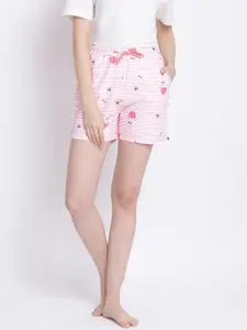 Kanvin Women Pink & White Printed Lounge Shorts