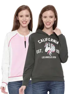 3PIN Women Multicoloured Set of 2 Printed Sweatshirt