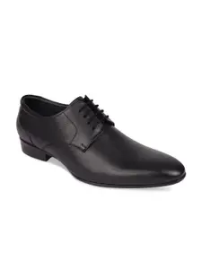 Regal Men Black Solid Leather Formal Derbys