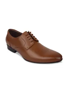 Regal Men Tan-brown Solid Leather Formal Derbys