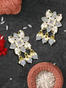 LIVE EVIL Grey & White Kundan and Pearl Contemporary Drop Earrings