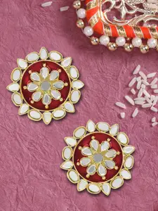 LIVE EVIL Red & Gold-Toned Kundan Contemporary Studs Earrings