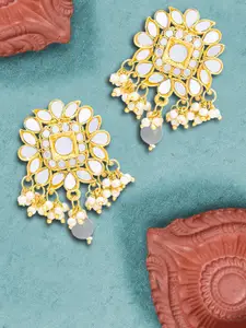 LIVE EVIL Gold Plated Grey Hand Crafted Jhumkis Kundan and Pearl Earrings