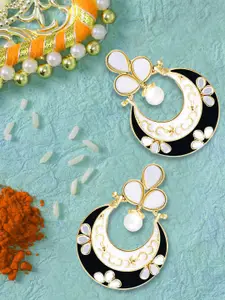 LIVE EVIL Black & White Gold Plated Contemporary Chandbalis Earrings