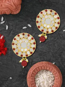 LIVE EVIL Red & Gold-Toned Kundan Contemporary Studs Earrings